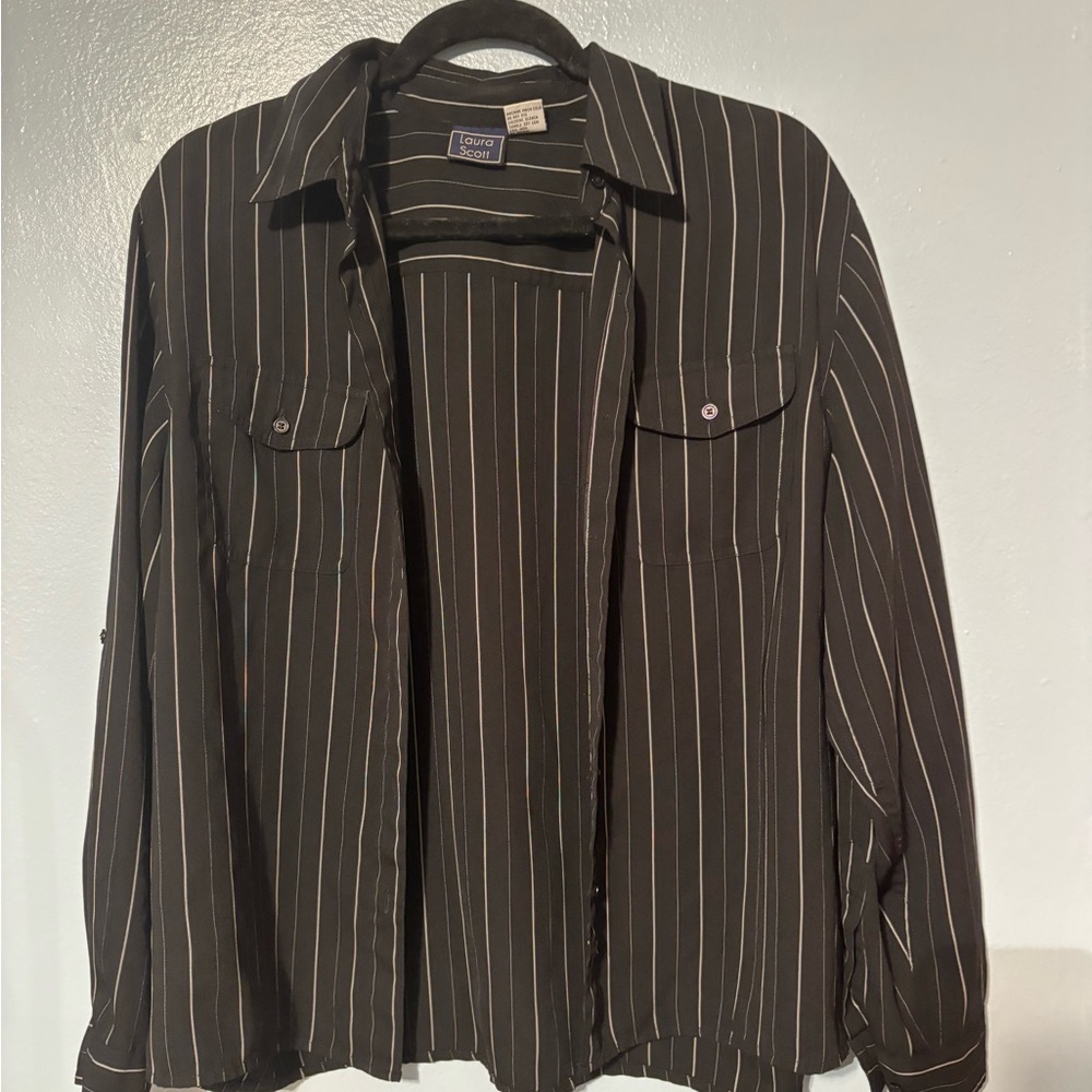 Laura Scott Black and White Striped Shirt
